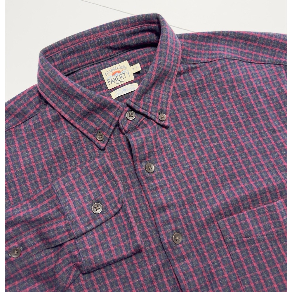 Faherty Men's Coastline Knit Shirt Button Down Flannel Plaid Check Sz M Stretch